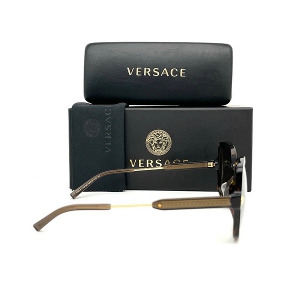 New - VERSACE VE4390F 108/6E Dark Havana / Brown Gold Flash 56m Sunglasses - Picture 5 of 8